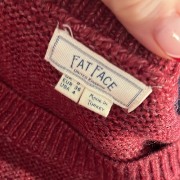 FatFace Emmy Sweater Jumper Tortoiseshell Buttons Rounded Hem Red Cherry Size 4 - Picture 7 of 12